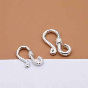 10 Sterling Silver Hook Clasps, Small Hook Clasp, 925 Silver Shiny Clasp, Hook Connector, Hook Ring Clasp, Necklace Clasp, Bracelet Clasp