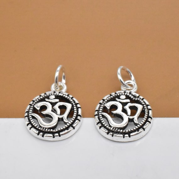 Sterling Silver OM Charm, 925 Silver OM Charms, Hollow Circle Om Charm, Omh Charm, Om mani padme hum Charm Pendant for Yoga Meditation