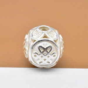 2 Sterling Silver Knot Beads 4-sided, 925 Silver Knot Beads, Flower Round Ball Bead, Spacer Bead for Bracelet Necklace 11.5mm