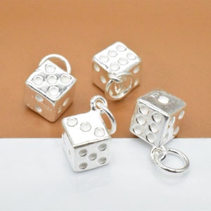 2 Sterling Silver Dice Charms 3D, 925 Silver Dice Charms, Shiny Dice, Gambling Charm, Dice Jewelry Making, Bracelet Charm, Necklace Charm