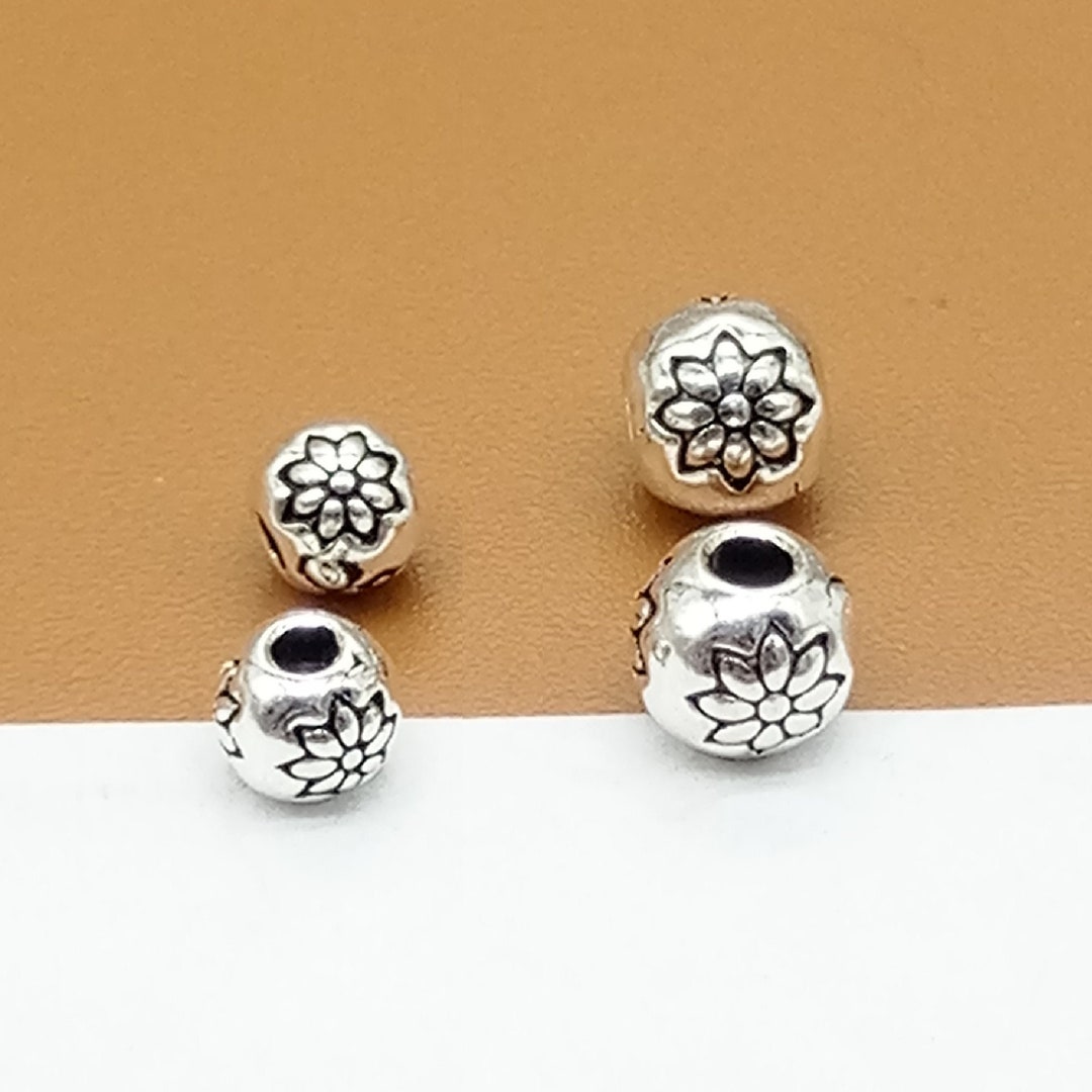 10 Sterling Silver Lotus Beads, Round Ball Beads, 925 Silver Lotus
