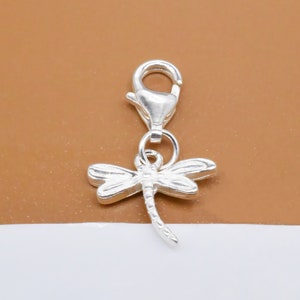 Sterling Silver Dragonfly Clip on Charm, 925 Silver Dragon Fly Clip Charm with Clip On Lobster Clasp, Bracelet Charm, Necklace Charm