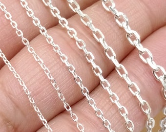 Sterling Silver Small Drawn Cable Chain, Rectangle Cable Chains, Bulk Cable Chain, 925 Silver Cable Chain, Unfinished Chain Footage