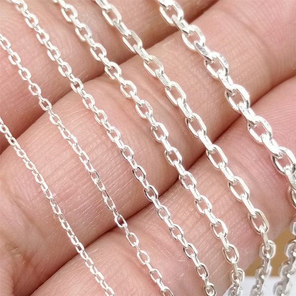 Sterling Silver Small Drawn Cable Chain, Rectangle Cable Chains, Bulk Cable Chain, 925 Silver Cable Chain, Unfinished Chain Footage