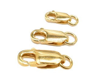 Gold Plated Lobster Clasps on 925 Sterling Silver, Sterling Silver Rectangle Trigger Lobster Clasps, 925 Silver Lobster Claw Clasps