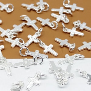 15 Sterling Silver Tiny Cross Charms, Cross, 925 Silver Cross Charms, Jesus Cross for Bracelet Necklace