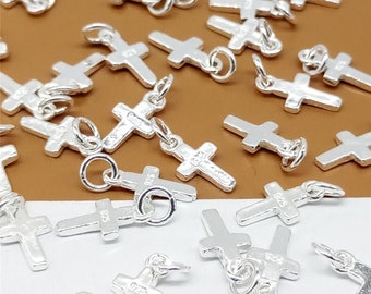 8 Sterling Silver Tiny Cross Charms, Cross, 925 Silver Cross Charms, Jesus Cross for Bracelet Necklace
