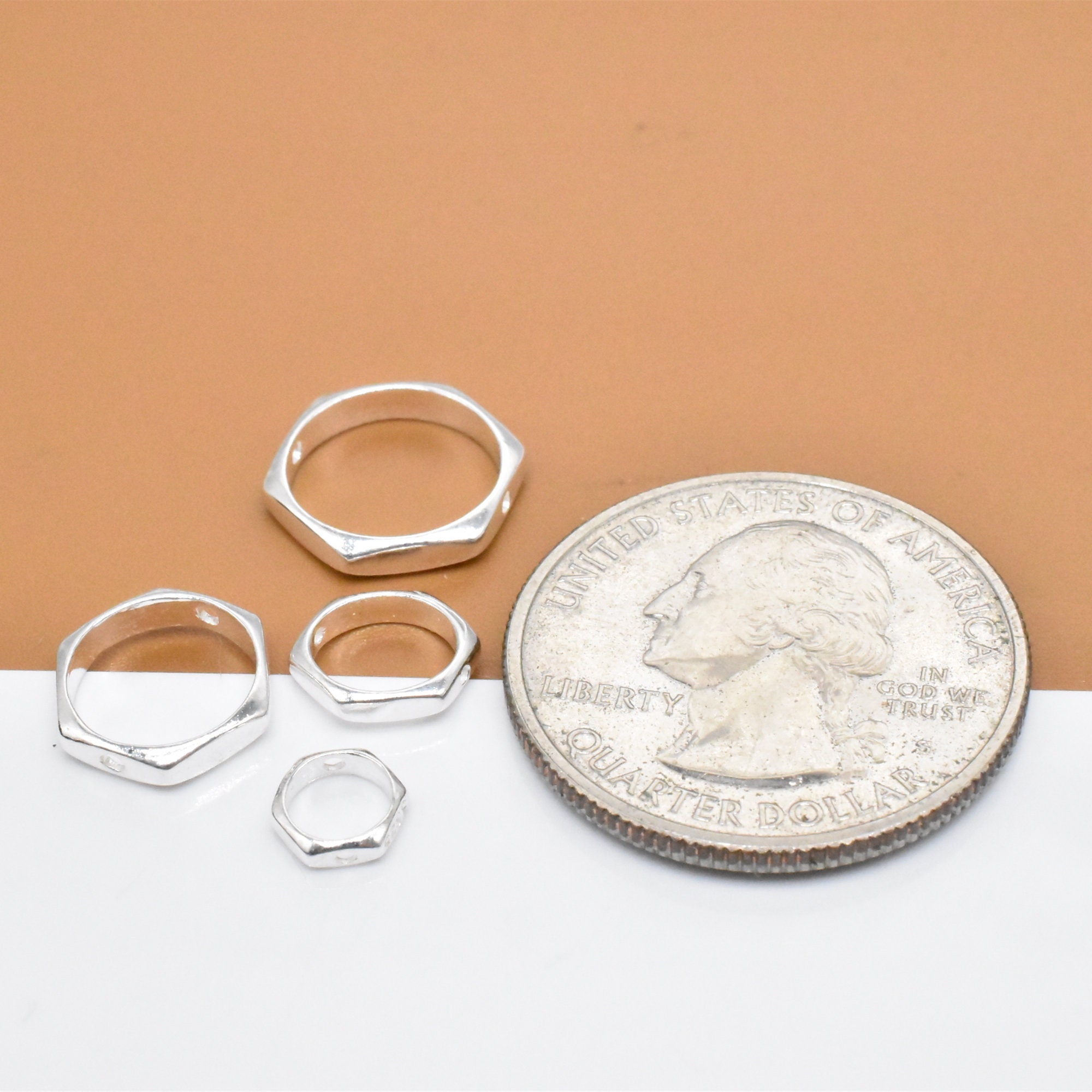 10 Sterling Silver Bead Frames 925 Silver Hexagon Bead Etsy