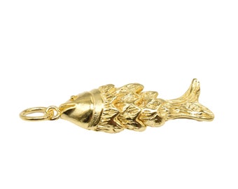 925 Sterling Silver Active Fish Charm w/ Heavy 18K Gold Plated, 18K Gold Vermeil Style Fish Pendant, Fish Charm for Bracelet Necklace