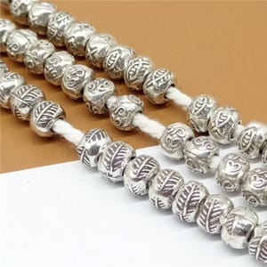 20 Karen Hill Tribe Silver Fish Beads, Om Beads, Leaf Beads, Higher Silver Content than Sterling Silver