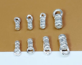 Tappo terminale in argento sterling, tappo terminale a crimpare in argento 925, estremità del cordone in pelle per collana braccialetto, misura del cavo 1 mm, 1,2 mm, 1,6 mm, 2,2 mm