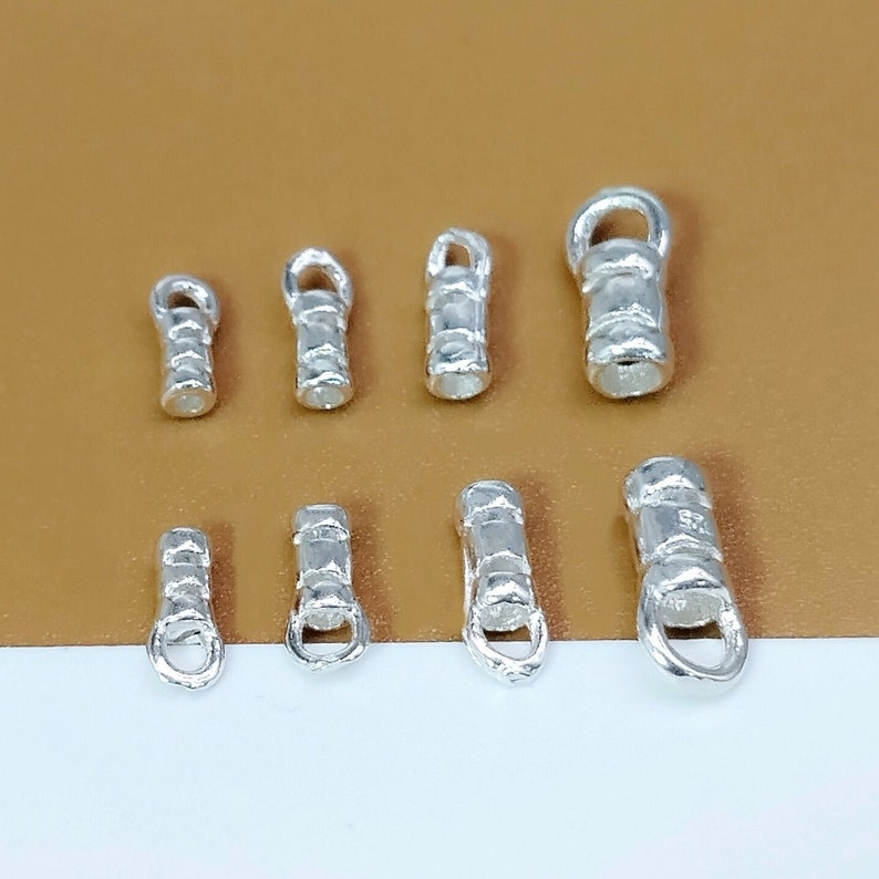 Sterling Silver End Cap, 925 Silver Crimp End Cap, Leather Cord End for Bracelet Necklace, Fit Cord Size 1mm, 1.2mm, 1.6mm, 2.2mm image 1