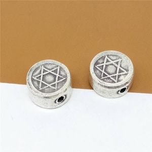 2 Karen Hill Tribe Silver Star Of David Beads, Higher Silver Content than Sterling Silver David Star Bead, 2-Sided