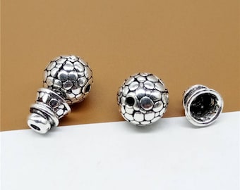 3 Sterling Silver Guru Bead Sets w/ Cracked Pattern, 925 Silver Guru Bead, Prayer Bead, Mala Bead, Guru Mala Bead