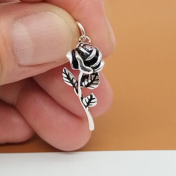 Sterling Silver Rose Charm, 925 Silver Rose Flower Charm, Small