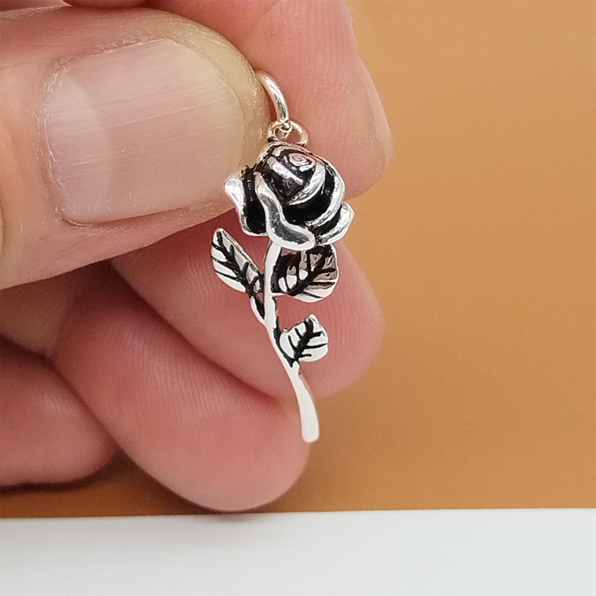 Sterling Silver Rose Charm, 925 Silver Rose Flower Charm, Small