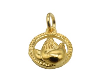 1Sterling Silver Small Lotus Circle Charm with One Micron 18K Gold Plated, 18K Gold Vermeil Style Lotus Charm, Yoga Charm, Buddhism Charm