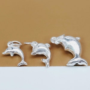 8 Sterling Silver Hollow Dolphin Charms 3D, 925 Silver Shiny Dolphin Charm, Sea Charm, Marine Life Charm, Bracelet Charm, Necklace Charm