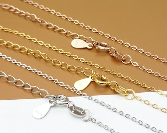 Sterling Silver Hammered Cable Chain Necklace w/ Rhodium Plated Tarnish-free Necklace Chain, Adjustable Chain 1.2mm 18"