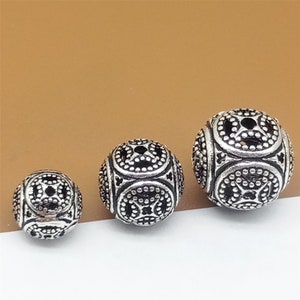 2 sterlingzilveren geoxideerde ronde kralen 8 mm 10 mm 12 mm, 925 zilveren muntkralen, armbandkraal, kettingkraal