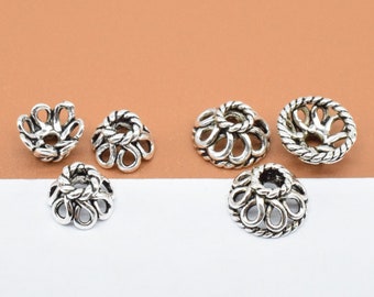 15 Sterling Silver Flower Bead Caps, 925 Silver Spiral Bead Cap, Blossom Cap, Floral Bead Cap, Spacer Bead Cap 6mm 8mm