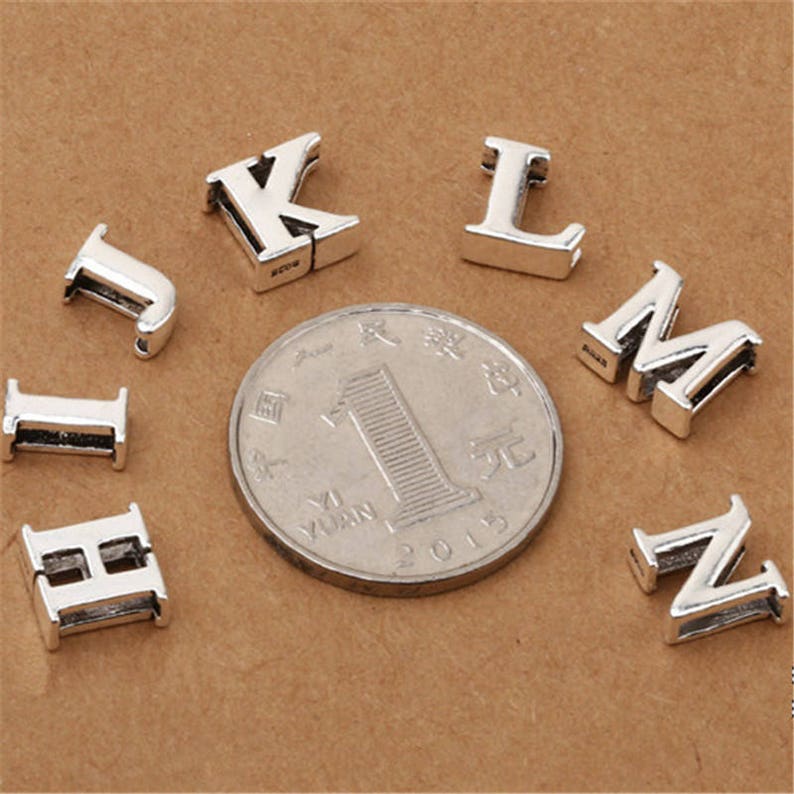 2 Sterling Silver Alphabet Slide Beads 925 Silver Alphabet Etsy