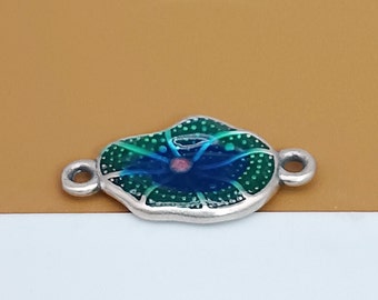 Sterling Silver Lotus Connector Charm Enameled, 925 Silver Lotus Leaf Charm, Yoga Charm, Meditation Charm, Bracelet Charm, Necklace Charm