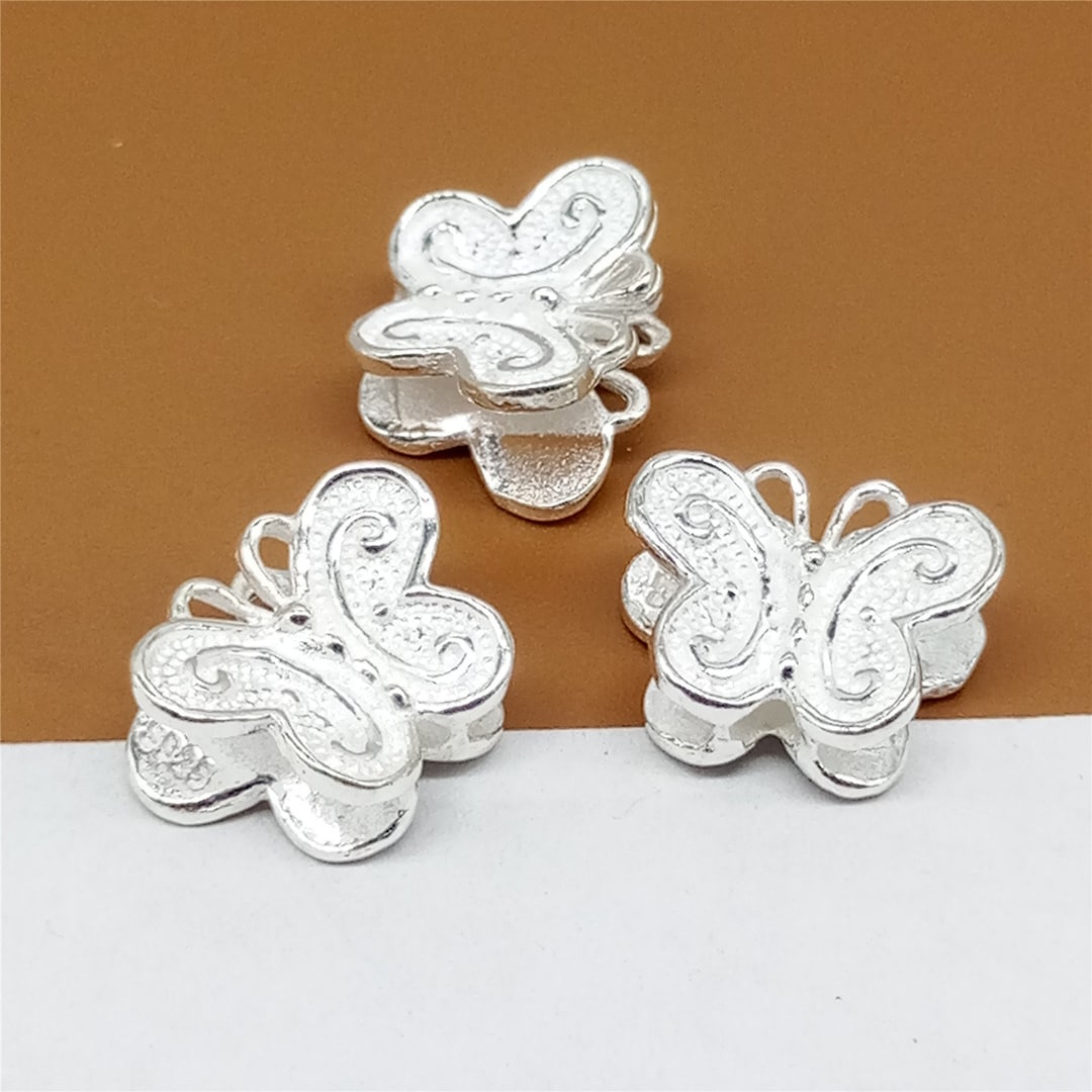3 Sterling Silver Butterfly Beads, Shiny Butterfly, 925 Silver