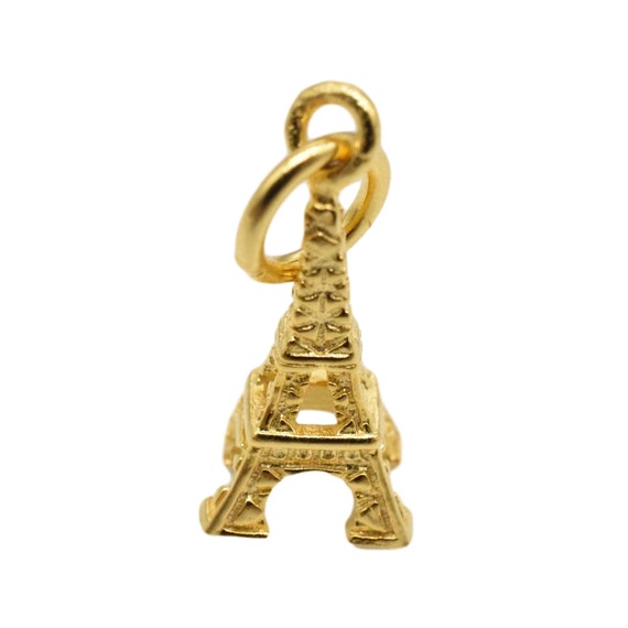 14K Gold Vermeil Style Eiffel Tower Charm, Paris Charm, 14K Gold Plated over 925 Sterling Silver 3D Eiffel Tower Charm, Necklace Charm