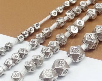カレン族のシルバーファセットビーズ（刻印入り）、六角形ビーズ 