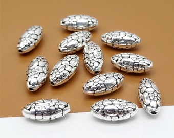 2 pequeñas cuentas de plata de ley con forma de oliva, estilo adoquín, ovaladas, de plata 925, ideales para pulseras y collares.