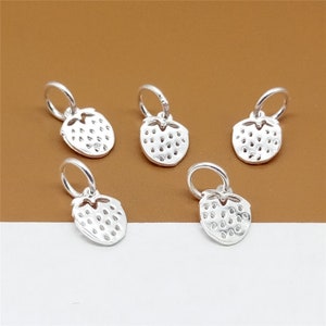 5 Sterling Silver Strawberry Charms, 925 Silver Strawberry Charms, Shiny Strawberry, Fruit Charms