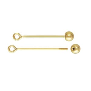 May include: Two gold-toned metal earring posts with a small ball at the end. One post has a loop at the top, the other has a screw-on top.