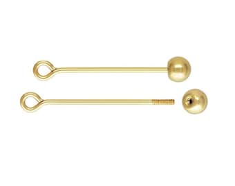2 épingles à boules filetées remplies d'or 14 carats, épingles à vis remplies d'or, oeillets en perles de 3 mm, fil Jauge 22 (0,64 mm), longueur 15 mm 25 mm