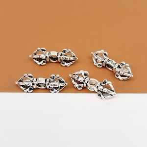 6 Sterling Silver Double Dorje Beads, 925 Silver Oxidzed Vajra Dorje Bead, Buddhist Bead Spacer, Tibetan Bead, Bracelet Bead, Necklace Bead