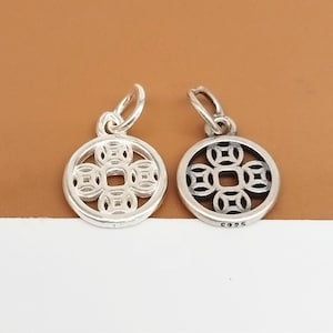 6 Sterling Silver Coin Charms 2-Sided, 925 Silver Chinese Money Charm, Small Coin Pendant, Fortune Charm, Bracelet Charm, Necklace Charm