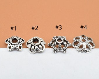 50 Sterling Silver Daisy Flower Bead Caps, 925 Silver Star Bead Cap, Hexagram Bead Caps. Snowflake Bead Cap, Bead Spacer, Spacer Bead Cap