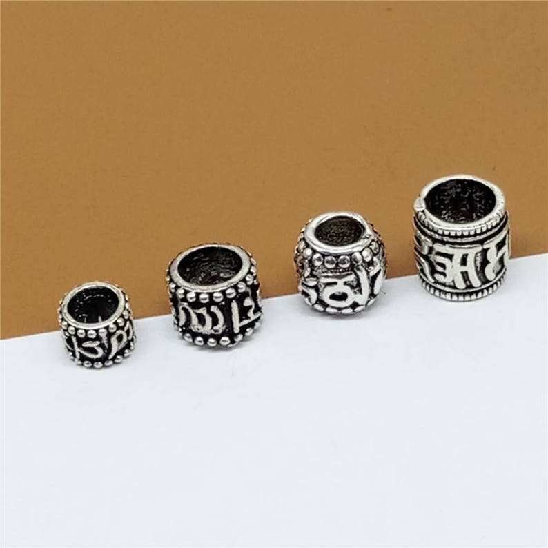 Sterling Silver Om mani padme hum Beads Sterling Om Spacer Beads Om Tube Beads Sterling Silver Buddhist Buddhism Bead