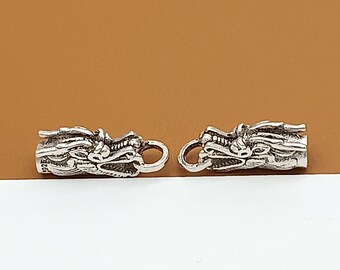 2 Sterling Silver Dragon Head Cord End Caps, 925 Silver Dargon Leather Cord End Cap, Cord Cap for Bracelet, Bracelet Connector