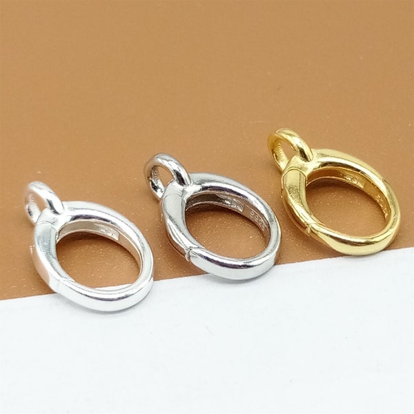 2 Sterling Silver Small Oval Push Clasps, 925 Silver Spring Gate Clasp, Gold Plated Hinged Ring Clasp, Rhodium Plated Necklace Holder Clasp