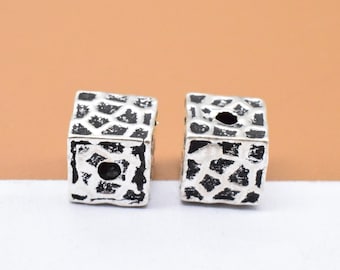 2 sterlingzilveren kubuskralen 6 mm, 925 zilveren vierkante kraal, vierkante kubuskraal, kubusvormige kraal, geruite kubuskraal, kettingkraal, armbandkraal
