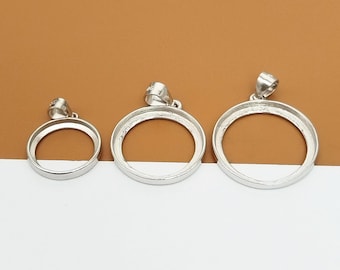 Sterling Silver Round Bezel Pendant Setting with Rhodium Plated, 925 Silver Pendant Bezel Setting, Cabochon Setting, Fit 12mm to 40mm