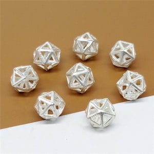 8 Sterling Silver Polygon Beads, Faceted Beads, 925 Silver Polygon Beads, Hollow Geometry Beads