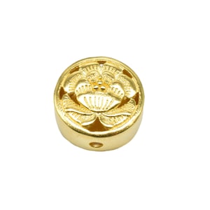 14K Gold Vermeil Style Flower Bead 2-sided, 925 Sterling Silver Flower Bead w/ Heavy 14K Gold Plated, Flower Round Bead, Floral Bead 14.5mm