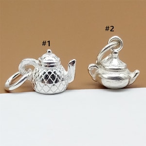 5 Sterling Silver Teapot Charm, 3D Tiny Teapot Charm for Necklace Bracelet Earring, 925 Silver Teapot Charm, Tea Pot Charm