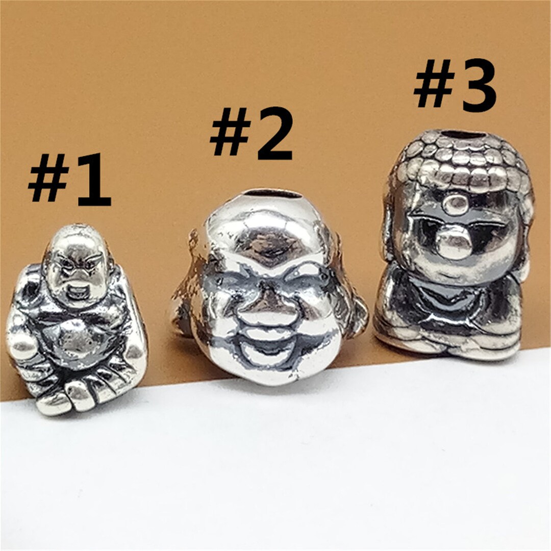 2 Sterling Silver Buddha Statue Beads 3D, Happy Buddha, 925 Silver