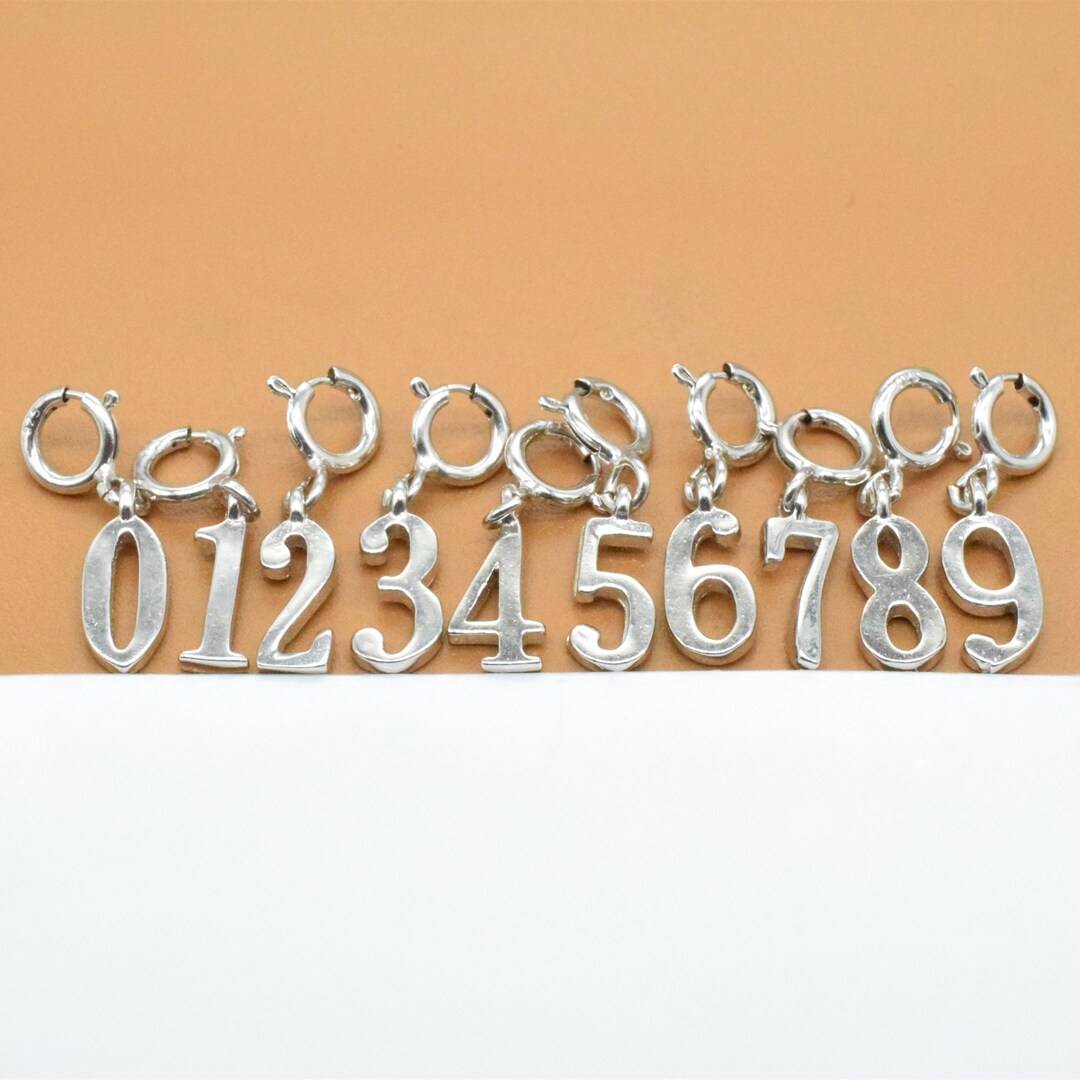 4 Sterling Silver Number Charms Rhodium Plated With Spring Etsy