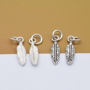10 Sterling Silver Feather Charms 2-Sided, 925 Silver Bird Small Charm, Wing Charm, Bracelet Charm, Necklace Charm, Earring Charm