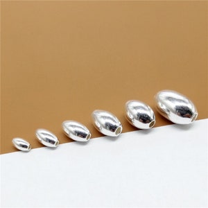 Sterling Silver Oval Beads, Rice Beads, Bracelet Bead, Necklace Bead, 925 Silver Oval Bead, Oval Spacer Beads  3mm 4mm 5mm 6mm 7mm 8mm