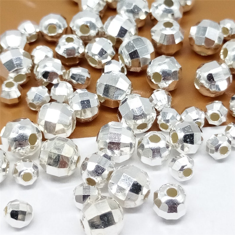 20 perles facettées en argent sterling, 925 perles facettées en argent 4mm 5mm 6mm, perle ronde taille diamant, perles bracelet, perles de collier image 1